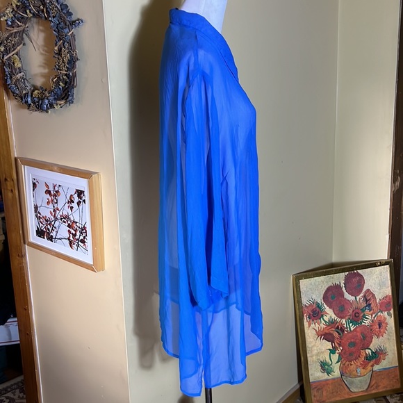 Vintage ROMANS Size 2X Blue Transparent Chiffon ButtonFront Blouse Layering Top - Picture 5 of 8